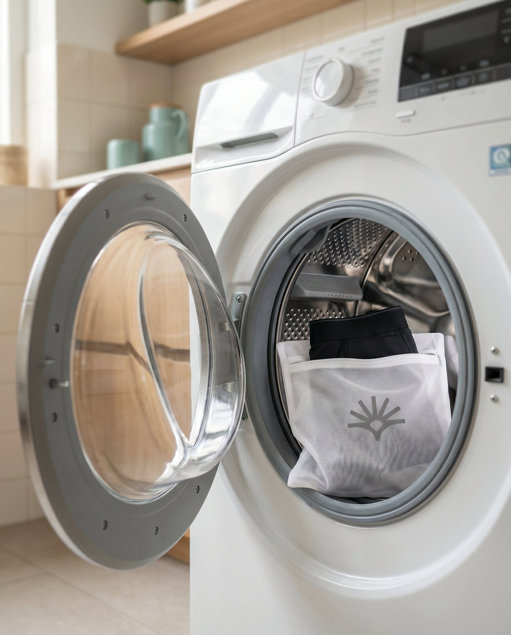 Proud wash bag met lekvrije boxershort in de wasmachine